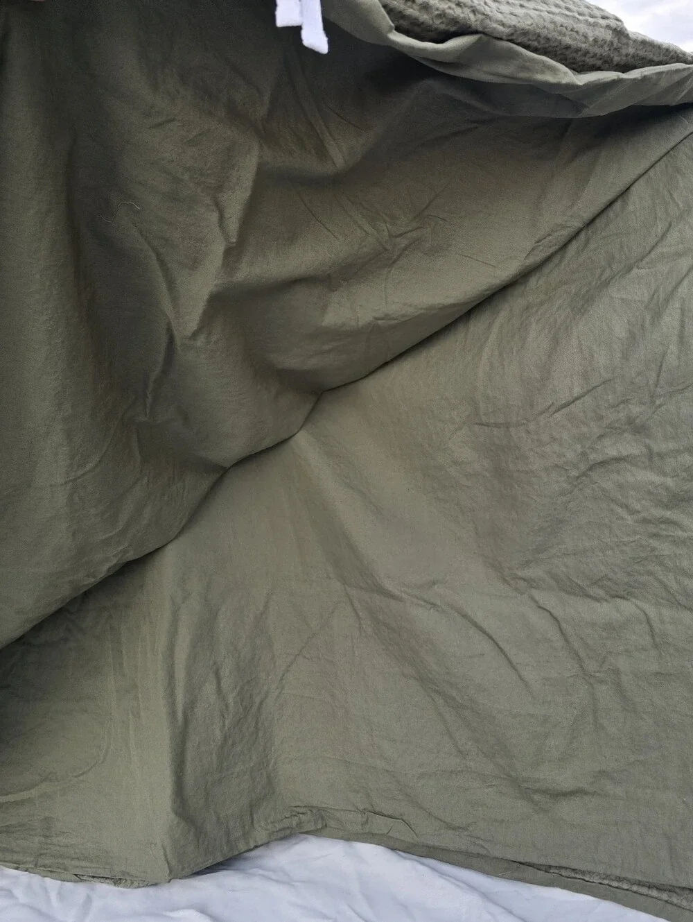 New Quince QUEEN 100% Organic Cotton Luxe Honeycomb Duvet Cover Olive Green